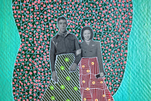 将图片加载到图库查看器,Green Red Couple Portrait Art