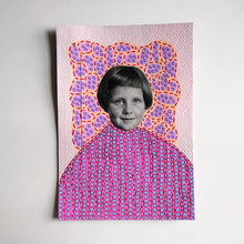 Load image into Gallery viewer, Pink, Red, Purple And Orange Collage On Vintage girl Photo