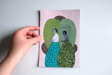 Cargar imagen en el visor de la galería, Pink, Green and Orange Mixed Media Paper Collage Art