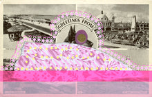 将图片加载到图库查看器,Fluorescent Pink Altered Art Of Vintage Landscape Postcard