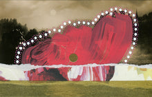 Load image into Gallery viewer, Gold Red Abstract Collage On Vintage Landscape Postcard