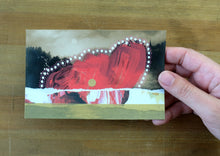 Load image into Gallery viewer, Gold Red Abstract Collage On Vintage Landscape Postcard
