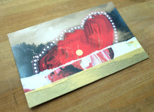 Load image into Gallery viewer, Gold Red Abstract Collage On Vintage Landscape Postcard