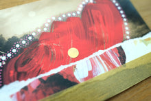 Load image into Gallery viewer, Gold Red Abstract Collage On Vintage Landscape Postcard