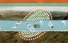 Load image into Gallery viewer, Red And Aqua Green Abstract Composition On Vintage Postcard