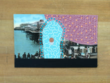 Load image into Gallery viewer, Burgundy And Mint Green Abstract Collage On Vintage Postcard