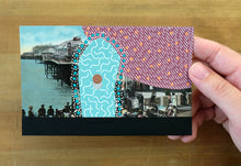 Load image into Gallery viewer, Burgundy And Mint Green Abstract Collage On Vintage Postcard