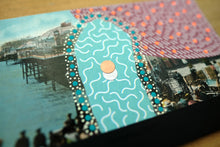 Load image into Gallery viewer, Burgundy And Mint Green Abstract Collage On Vintage Postcard