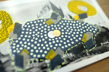 Charger l'image dans la galerie, Grey Yellow Abstract Mixed Media Collage Over A Vintage Postcard