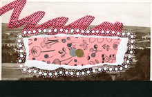 Load image into Gallery viewer, Neon Red, Black And White Abstract Collage On Vintage Postcard