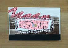 Load image into Gallery viewer, Neon Red, Black And White Abstract Collage On Vintage Postcard