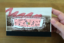 Load image into Gallery viewer, Neon Red, Black And White Abstract Collage On Vintage Postcard