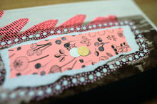 Load image into Gallery viewer, Neon Red, Black And White Abstract Collage On Vintage Postcard