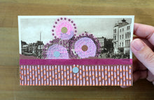 Load image into Gallery viewer, Pink, Brown And Burgundy Abstract Collage On Retro Vintage Postcard