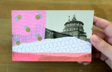 Load image into Gallery viewer, Neon Pink Art Collage On Vintage Cathedral Postcard