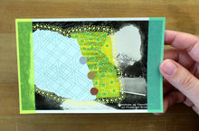 Load image into Gallery viewer, Neon Abstract Art Collage Composition On Vintage Mountain View Postcard