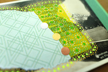 Load image into Gallery viewer, Neon Abstract Art Collage Composition On Vintage Mountain View Postcard