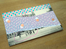 Load image into Gallery viewer, Turquoise Pink Abstract Collage Art On Vintage Retro Postcard