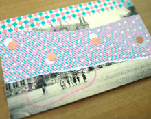 Load image into Gallery viewer, Turquoise Pink Abstract Collage Art On Vintage Retro Postcard