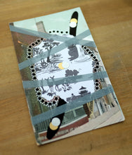 Load image into Gallery viewer, White, Black And Grey Abstract Art Collage On Vintage Postcard