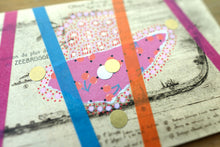 Load image into Gallery viewer, Colourful Abstract Art Collage Composition Over A Vintage Postcard Illustration