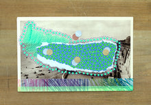 Load image into Gallery viewer, Mint Green And Purple Abstract Collage On Vintage Seascape Postcard