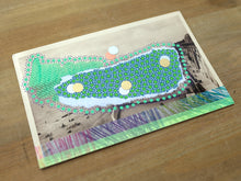 Load image into Gallery viewer, Mint Green And Purple Abstract Collage On Vintage Seascape Postcard