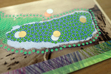 Load image into Gallery viewer, Mint Green And Purple Abstract Collage On Vintage Seascape Postcard