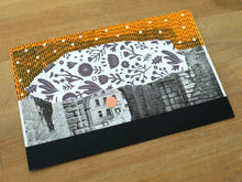 Load image into Gallery viewer, Black Orange Contemporary Collage On Vintage Postcard