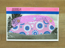 Load image into Gallery viewer, Electric Blue And Neon Pink Abstract Art Collage On Retro Vintage Postcard