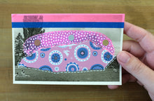 Load image into Gallery viewer, Electric Blue And Neon Pink Abstract Art Collage On Retro Vintage Postcard