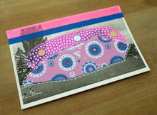 Load image into Gallery viewer, Electric Blue And Neon Pink Abstract Art Collage On Retro Vintage Postcard