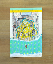 Load image into Gallery viewer, Mint Green And Yellow Abstraction On Vintage Illustrated Postcard