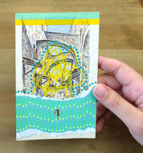 Load image into Gallery viewer, Mint Green And Yellow Abstraction On Vintage Illustrated Postcard