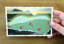 Load image into Gallery viewer, Pastel Yellow And Green Mixed Media Art Collage On Vintage Postcard Of Lugano
