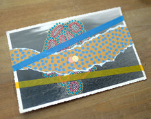 Load image into Gallery viewer, Mustard Turquoise Abstract Collage On Retro Vintage Seascape Postcard