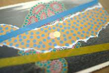 Load image into Gallery viewer, Mustard Turquoise Abstract Collage On Retro Vintage Seascape Postcard