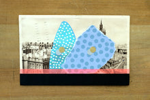 Load image into Gallery viewer, Black, Neon Red And Turquoise Mixed Media Art On Vintage City View Postcard