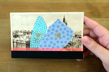 Load image into Gallery viewer, Black, Neon Red And Turquoise Mixed Media Art On Vintage City View Postcard