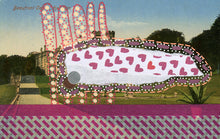 Load image into Gallery viewer, Burgundy And Light Orange Mixed Media Collage On Vintage Postcard