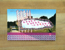 Load image into Gallery viewer, Burgundy And Light Orange Mixed Media Collage On Vintage Postcard