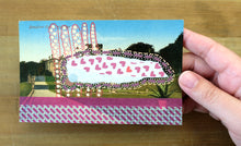 Load image into Gallery viewer, Burgundy And Light Orange Mixed Media Collage On Vintage Postcard