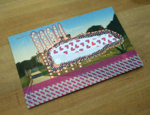 Load image into Gallery viewer, Burgundy And Light Orange Mixed Media Collage On Vintage Postcard