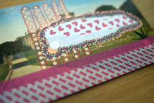 Load image into Gallery viewer, Burgundy And Light Orange Mixed Media Collage On Vintage Postcard
