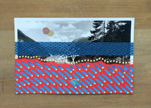 Load image into Gallery viewer, Red Blue Mixed Media Collage On Vintage Mountain View Postcard