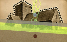 Load image into Gallery viewer, Neon Yellow And Beige Mixed Media Abstract Art Collage On Vintage Postcard