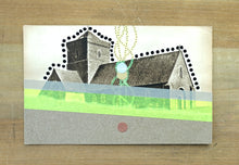 Load image into Gallery viewer, Neon Yellow And Beige Mixed Media Abstract Art Collage On Vintage Postcard