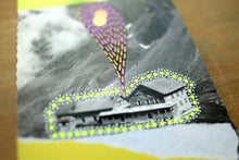 Load image into Gallery viewer, Neon Yellow And Purple Abstract Mixed Media Art Collage On Vintage Postcard