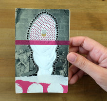 Load image into Gallery viewer, White And Burgundy Mixed Media Art Collage On Vintage Postcard