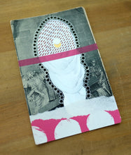 Load image into Gallery viewer, White And Burgundy Mixed Media Art Collage On Vintage Postcard